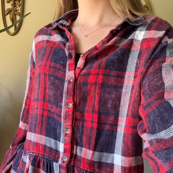 Free People Red and Black Plaid Blouse - Picture 4 of 10
